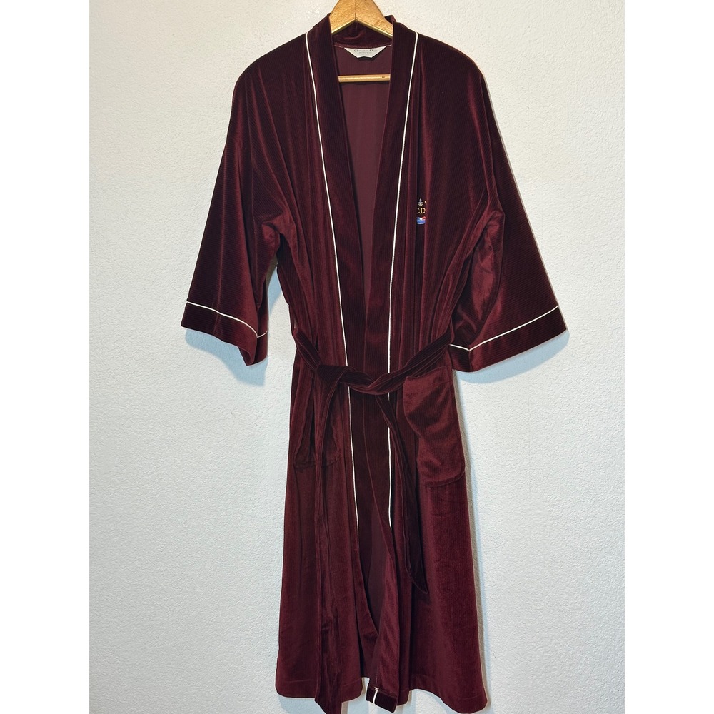 Christian Dior Monsieur Vintage Ribbed Velour Robe Burgundy One Size Made in USA